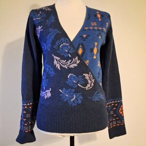 Sundance Fair Isle Navy Blue Merino Wool Women's Sweater